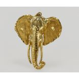 Yellow gold (tests 18ct) elephant head pendant, length including the bail 50mm, weight 17.6g.