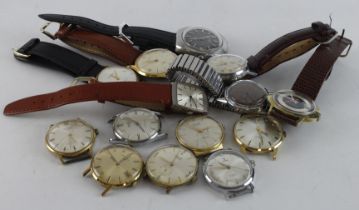 Assortment of 14 gents manual wind wristwatches, various makers, some better noted. All working when