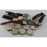 Assortment of 14 gents manual wind wristwatches, various makers, some better noted. All working when