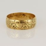 18ct yellow gold vintage keeper ring, decorated with hearts and floral details, hallmarked