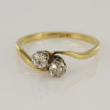 Yellow gold (tests 18ct) diamond Toi Et Moi ring, two old mine cut diamonds TDW approx. 0.48ct,