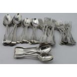 Georgian, part suite of mixed fiddle pattern silver cutlery comprising nine teaspoons (different