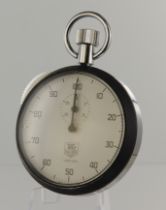 Tag Heuer base metal cased pocket stopwatch. The signed white dial with Arabic numerals and
