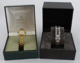 Two ladies Gucci quartz wristwatches, one stainless steel cased ref. 4600 L, the other gold plated
