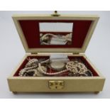 Jewellery box containing a quantity of mixed yellow metal / costume jewellery. 9ct gold / silver