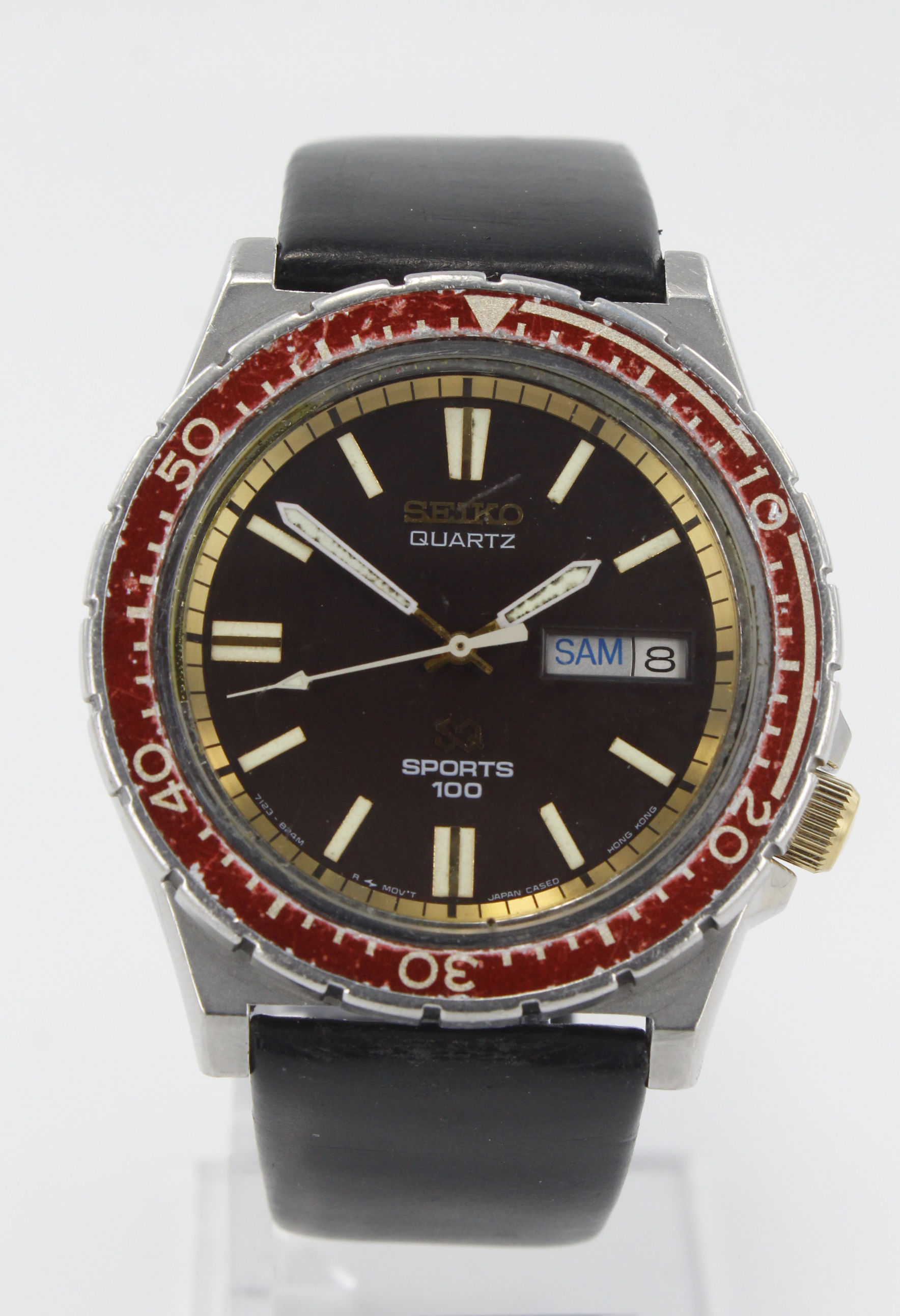 Seiko Sports 100 'Root Beer' stainless steel cased gents quartz wristwatch, ref. 7123-823B. The