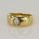 Yellow gold (tests 14ct) diamond gypsy ring, one round brilliant approx. 0.28ct, setting highlighted