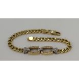 Yellow gold (tests 18ct) paste set bracelet, curb link gauge 5mm, length 8", weight 19.3g.