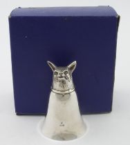 Fox headed modern silver stirrup cup, hallmarked FH Sheffield 193, weighs 3oz approx