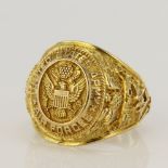 Yellow gold (tests 10ct) United States Army Air Force pilots college ring, inside engraved with 'W.E