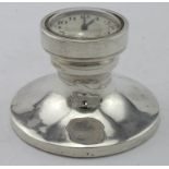 Unusual silver Capstan ink- well with a watch in the lid, hallmarked Birm. 1930, approx. 65mm in