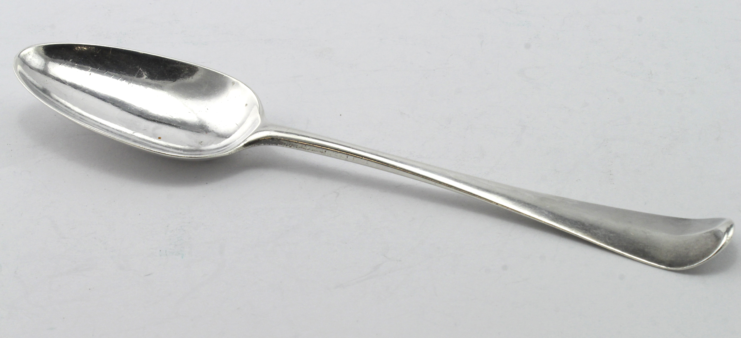 Hanoverian pattern fancy-back silver tablespoon hallmarked EC (Ebenezer Coker) London 1758 (prob.)