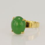 Yellow gold (tests 22ct) chrysoprase dress ring, chrysoprase measures 12 x 10mm, Chinese