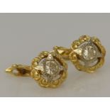 Pair of yellow gold (tests 18ct) CZ drop earrings, earring diameter 10.8mm, latch back fittings,