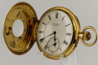Gents 18ct cased half hunter key-wind lever pocket watch by Edward F Ashley, hallmarked London