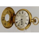 Gents 18ct cased half hunter key-wind lever pocket watch by Edward F Ashley, hallmarked London