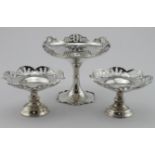 Three footed silver bon-bon/sweetmeat dishes hallmarked for Birm. 1906, London 1906 & Sheffield