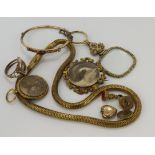 Assortment of antique jewellery, mostly pinch back and rolled gold, items include a serpent