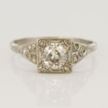 Platinum (tests 950 standard) vintage diamond solitaire ring, one old cut approx. 0.65ct,