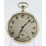 Gents 18ct white gold cased open face stem-wind pocket watch, Glasgow import marks 1925. The