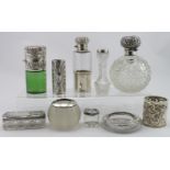 Mixed lot of silver mounted items comprising three perfume bottles and five other items and a silver