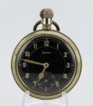Grana nickel cased pocket watch. The black dial with Arabic numerals, subsidary seconds at 6 o'clock
