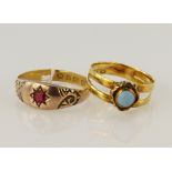 Two 22ct gold Victorian altered rings, one set with a rose gold (tests 9ct) gypsy head set with a