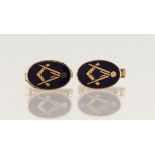 9ct yellow gold Masonic cufflinks, with blue enamel, weight 8.6g.