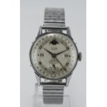 Gents stainless steel cased Record Datofix manual wind wristwatch, case no. 11273, circa 1950s.