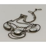 White metal (tests silver) Arts & Crafts blister perl necklace, with wire worked twisted links,