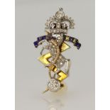 9ct yellow gold 'Royal Electrical & Mechanical Engineers' sweetheart brooch, diamonds highlighted in