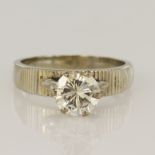 White gold (tests 18ct) diamond solitaire ring, one round brilliant cut approx. 1.38ct, estimated