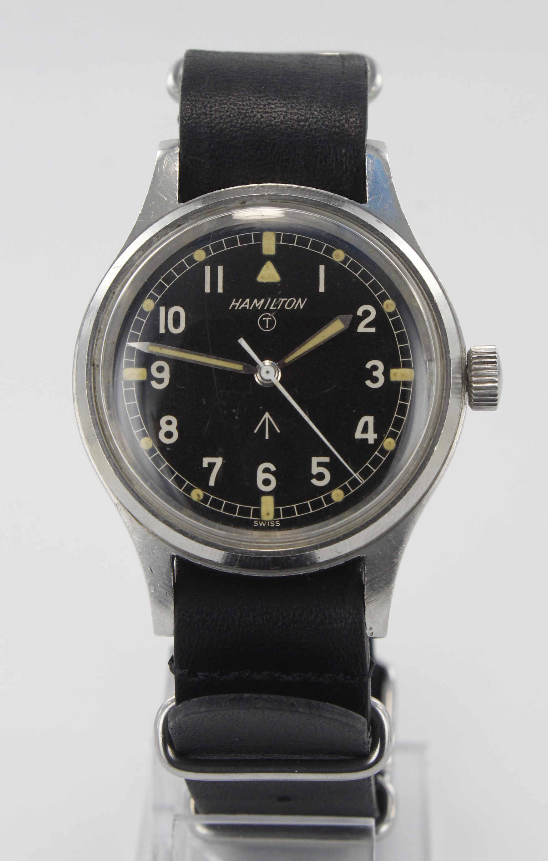 Hamilton British Military Issue RAF Pilots wristwatch, circa 1960s. The black dial with Arabic