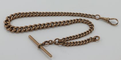 9ct rose gold Victorian pocket watch chain, each graduating curb link stamped '9.375' with one