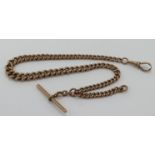 9ct rose gold Victorian pocket watch chain, each graduating curb link stamped '9.375' with one