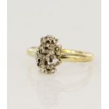 Yellow gold (tests 18ct) diamond monogram ring, 'EF' set with old cut diamonds set in silver, head