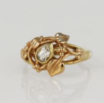 9ct yellow and rose Welsh Gold Tree of life ring, set with one pear shaped topaz measuring 6 x