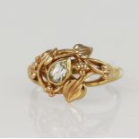 9ct yellow and rose Welsh Gold Tree of life ring, set with one pear shaped topaz measuring 6 x