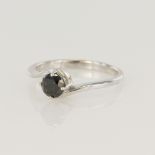 9ct white gold black diamond solitaire ring, one round cut approx. 0.48ct, finger size N/O, weight