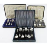 Two boxed sets of six silver teaspoons, plus a boxed set of six silver teaspoons and pair of