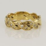 9ct yellow gold woven rope diamond ring, twelve round brilliant cuts TDW approx. 0.18ct, band