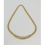 Yellow gold (tests 18ct) diamond set collar necklace, plait style pendant channel set with diamonds,