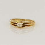 Yellow gold (tests 18ct) diamond solitaire ring, one old mine cut approx. 0.22ct, finger size M/N,