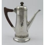 A.E. Jones Arts & Crafts silver coffee pot with stylised wooden handle, hallmarked AEJ Birm. 1924,