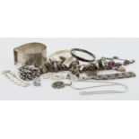 Assortment of silver/ white metal jewellery, includes bracelets, pendants, charms and pairs of