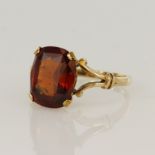 9ct yellow gold vintage hessonite garnet cocktail ring, garnet measures approx. 13 x 10mm, finger