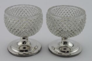 Two Dutch 1st standard silver mounted glass salts, have age