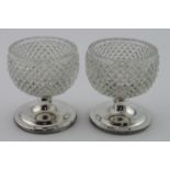 Two Dutch 1st standard silver mounted glass salts, have age