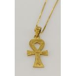 Tests as 18ct yellow gold Ankh measuring approx. 35mm long, on 40cm long 18ct yellow gold box