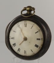 George III silver pair-cased pocket watch, matching hallmarks for London 1818?. The white enamel